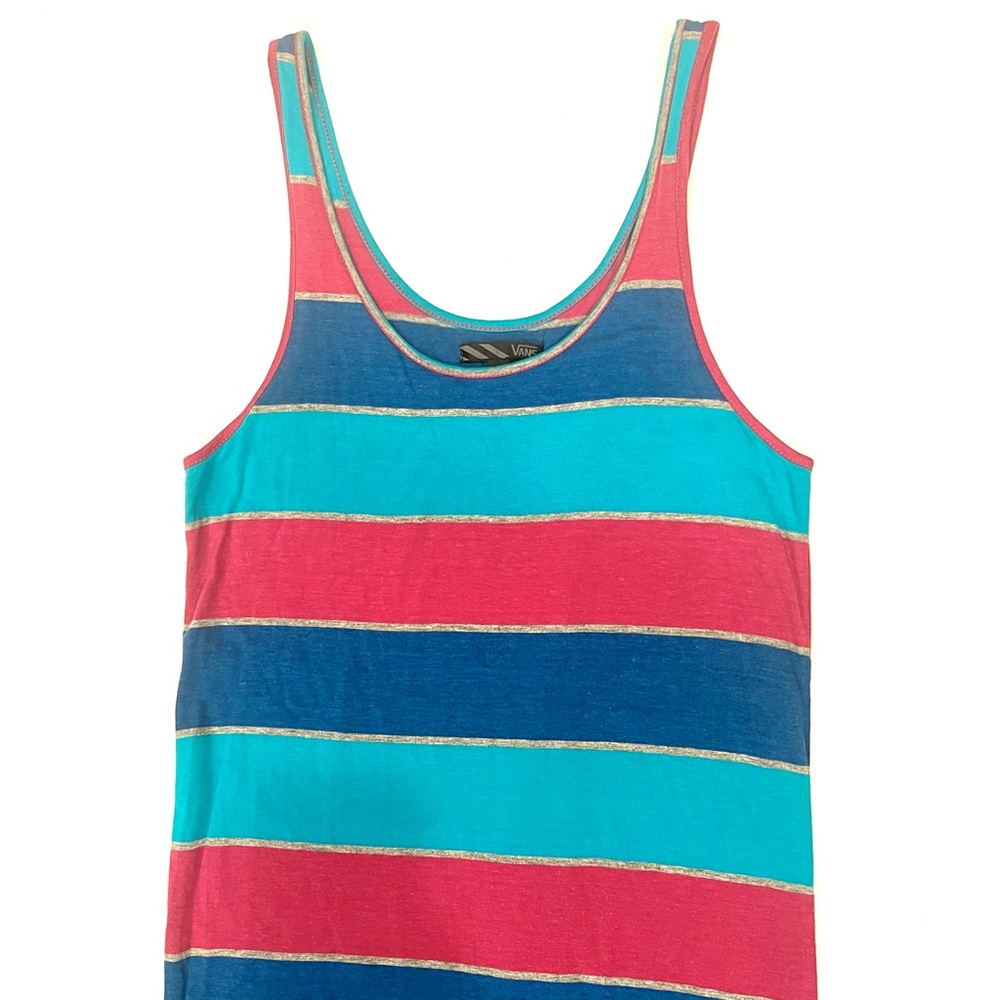 Vans Blue Pink & Green Striped Maxi Long Sleeveless Tank Dress Womens Large EUC - Picture 4 of 7